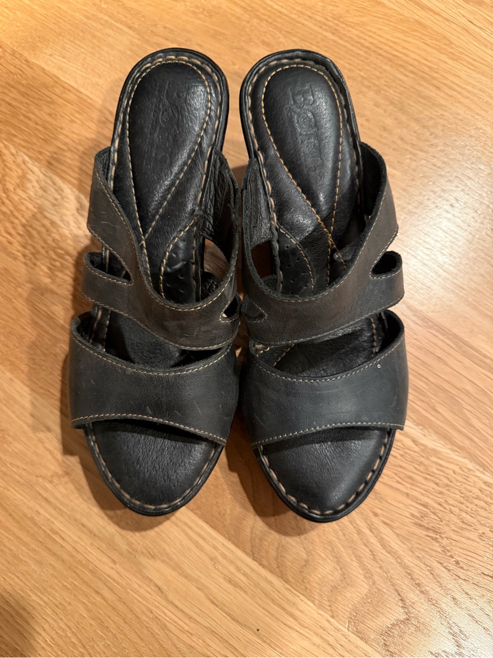 Born Black Leather Strappy Slide Mules
